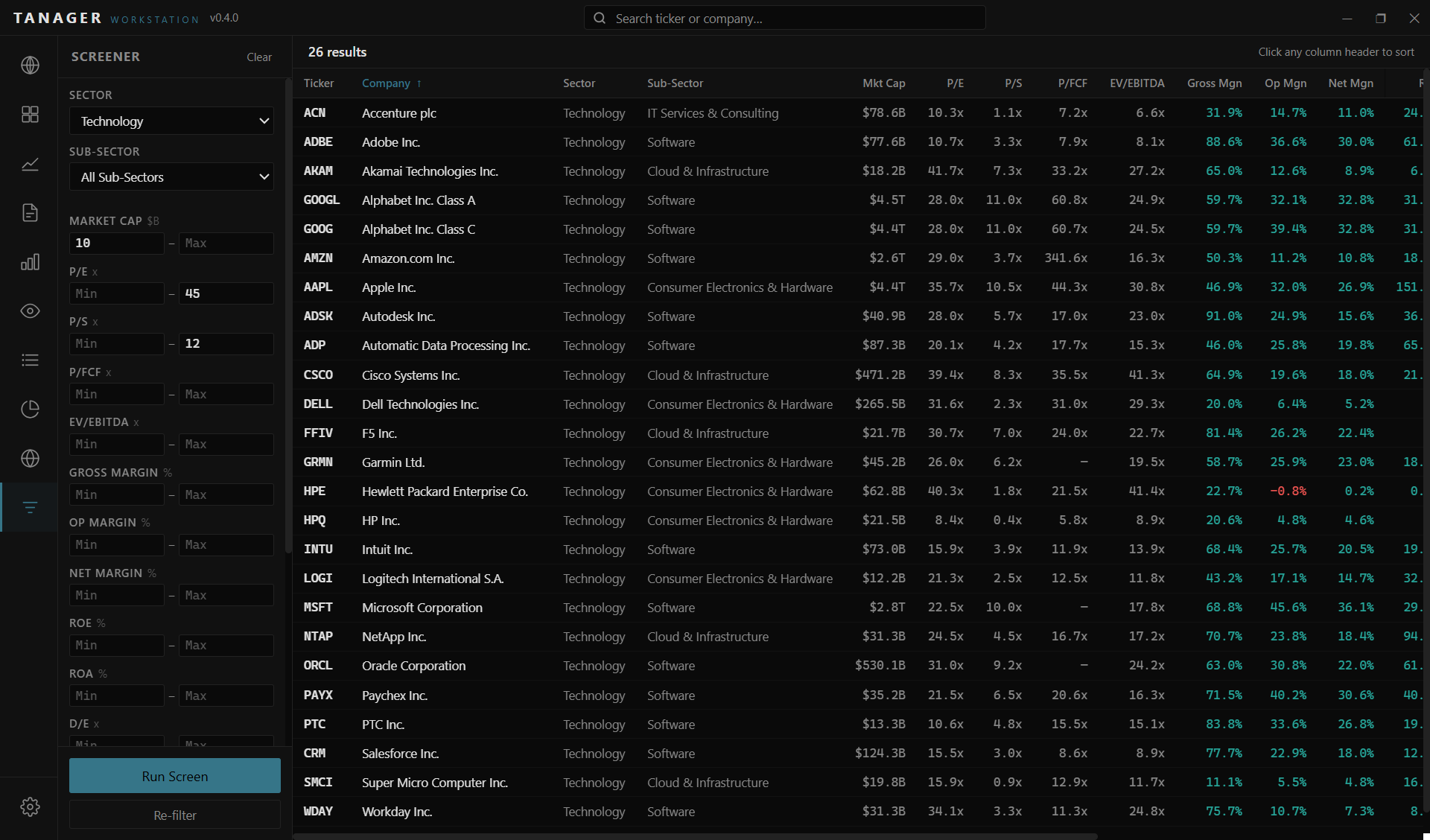 Tanager Workstation — Screener